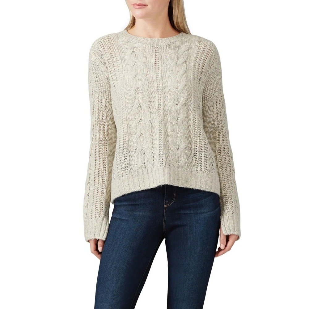 Habitual Clyda Chunky Knit Cable Pullover Sweater In Cream‎ Long Sleeve High-Low